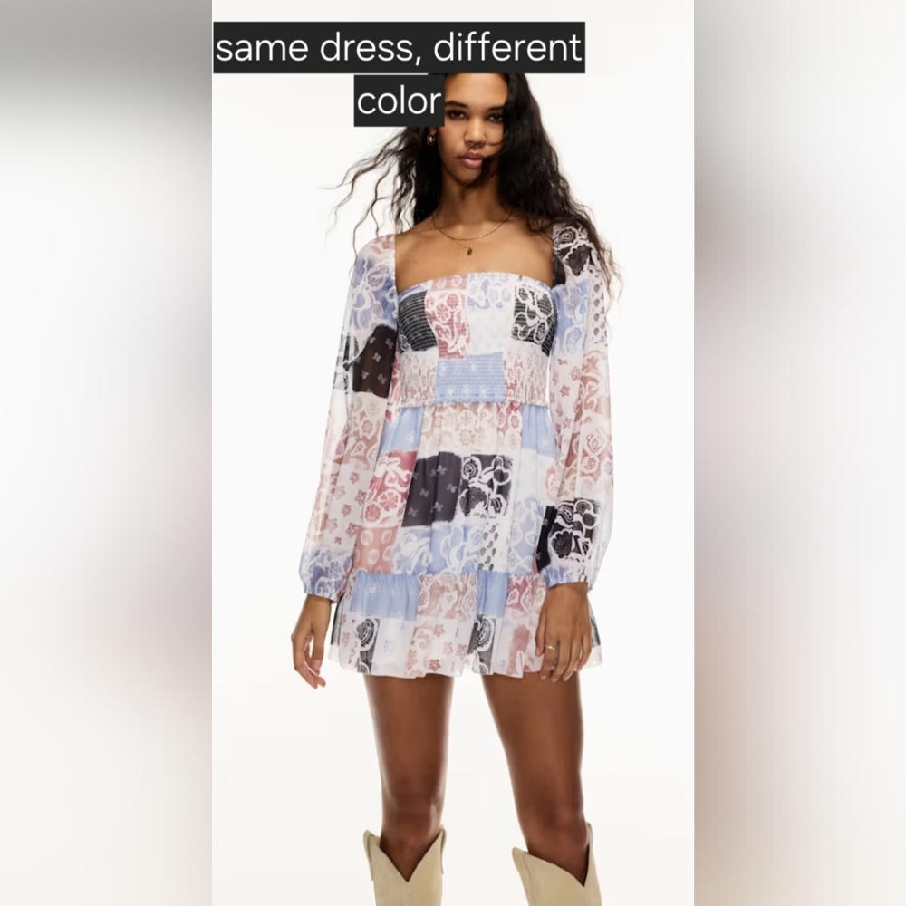 Aritzia Wilfred Free Tempest Smocked Mini Dress Square Neck Boho Western Farm - Picture 12 of 16